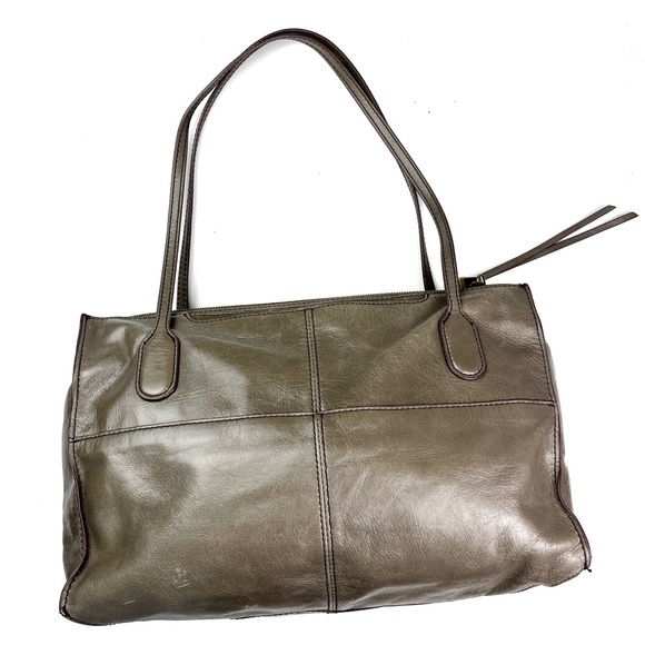 HOBO International Friar Taupe Gray Polished Leather Shoulder Bag - Picture 2 of 9